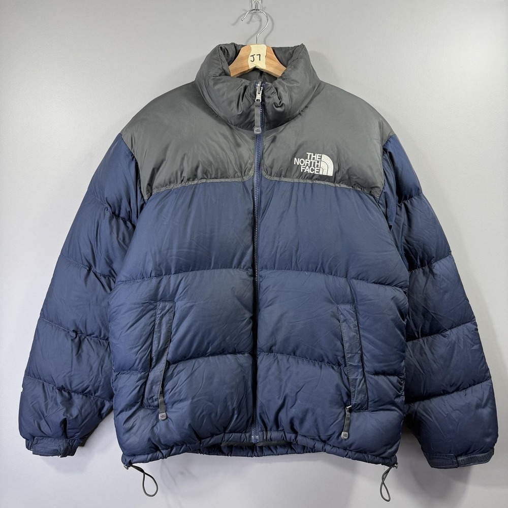 The North Face 700 Puffer Nuptse Jacket Mens Large Blue Gray Down Full Zip